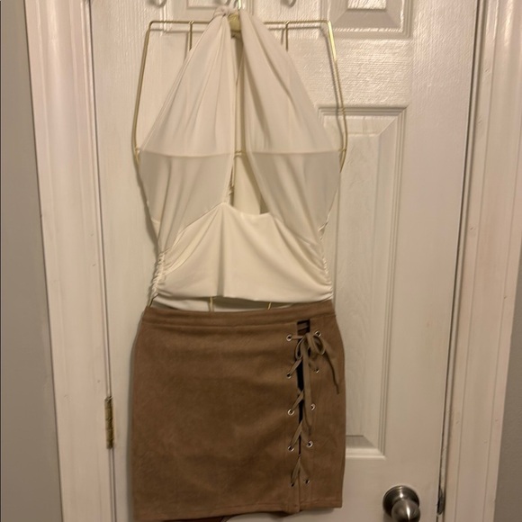 Fashion Nova Other - Fashion Nova Cream Top and Tan Faux Suede Mini Pencil Skirt #420